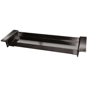 Direct Lift PP8 Sliding Jack Tray on a four post lift, enhancing vehicle service with easy access to undercarriage components.