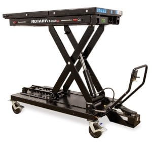 Rotary LT33A Hydraulic Lifting Table for heavy-duty, versatile lifting in automotive repair shops.