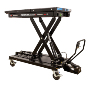 Rotary Rotary LT33A Hydraulic Table cart for heavy-duty, versatile lifting in automotive repair shops.