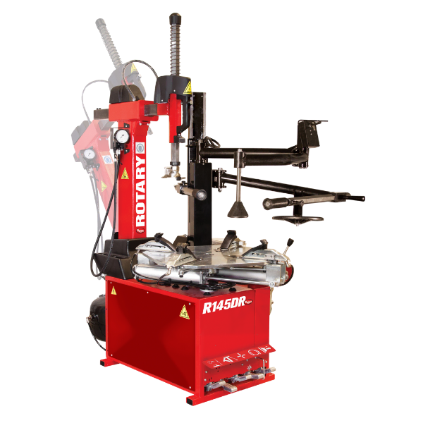 Rotary® R145 Tilt-Back Motorcycle Tire Changer Combo Rotary R145DR tilt-back motorcycle tire changing machine with adapters for sport, cruiser, dirt, and touring bike wheels